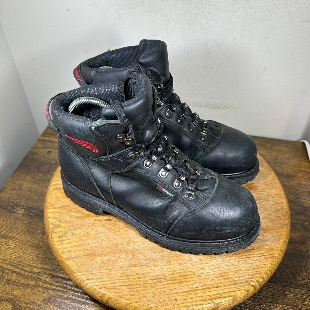Red Wing 971 Mens 6-Inch Black Leather Waterproof Work Boots Steel Toe Size 7